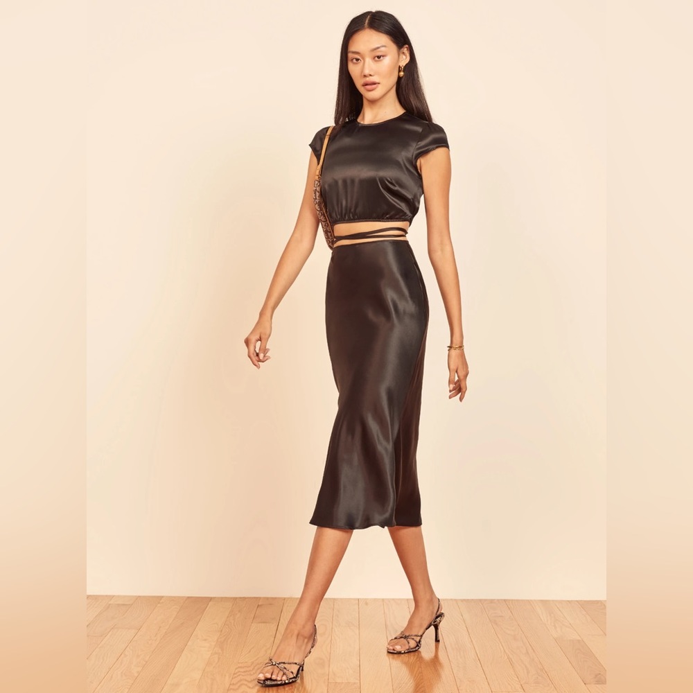 Reformation Henri Silk Two Piece, Black